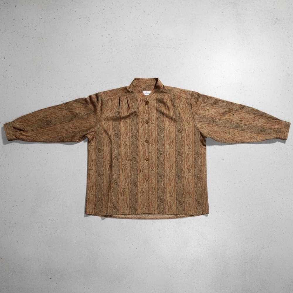 Lilli Ann Vintage Paisley Button Front Top Blouse Beige NEW size 14